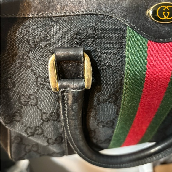 Gucci Black Canvas Monogram Sherry Stripes Boston Bag - Picture 7 of 13